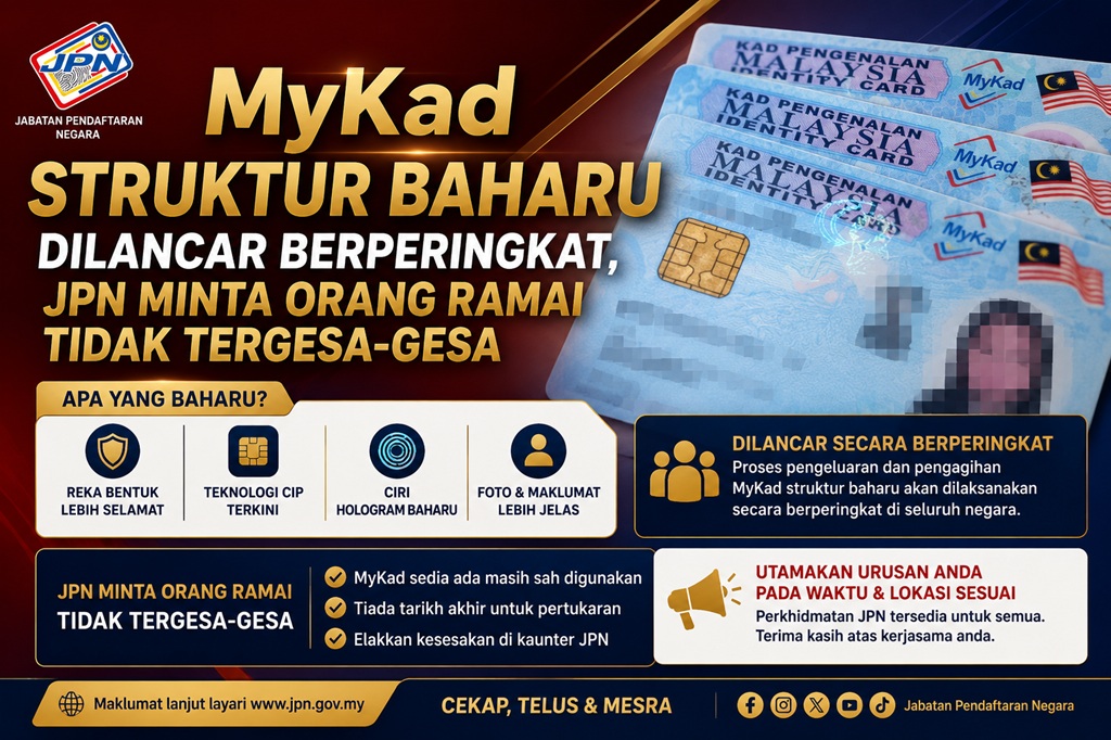 MyKad Struktur Baharu Dilancar Berperingkat, JPN Minta Orang Ramai Tidak Tergesa-Gesa